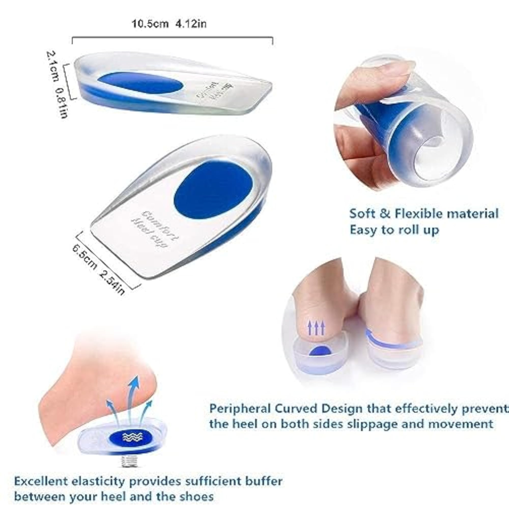 Blue Gel Heel Insole for Pain Relief, Shock Absorption Cushion